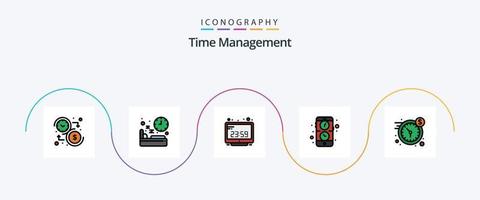 tempo gestione linea pieno piatto 5 icona imballare Compreso mobile. app. dormire. Schermo. computer orologio vettore