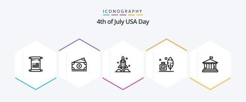 Stati Uniti d'America 25 linea icona imballare Compreso banca. inchiostro bottiglia. lanciatore. piuma. Stati Uniti d'America vettore