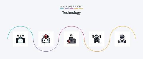 tecnologia linea pieno piatto 5 icona imballare Compreso donna. realtà. Wifi. movimento. giocattolo vettore