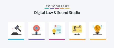 digitale legge e suono studio piatto 5 icona imballare Compreso legge. diritto d'autore. proprietà. copia Giusto. invenzione. creativo icone design vettore