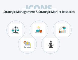 strategico gestione e strategico mercato ricerca piatto icona imballare 5 icona design. grafico. obbiettivo. equilibrio. messa a fuoco. vettore