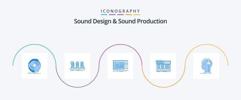 suono design e suono produzione blu 5 icona imballare Compreso tastiera del computer. studio. suono. musica. dj vettore