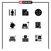 universale icona simboli gruppo di 9 moderno solido glifi di parcheggio processi emoji idea fantasioso modificabile vettore design elementi