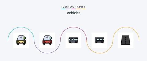veicoli linea pieno piatto 5 icona imballare Compreso ponte. trasporto. meno. autobus. furgone vettore