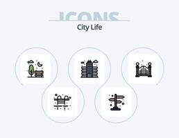 città vita linea pieno icona imballare 5 icona design. . vita. vita. città. vita vettore