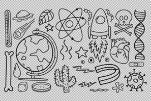 diversi tratti di doodle sulle attrezzature scientifiche vettore