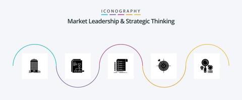 mercato comando e strategico pensiero glifo 5 icona imballare Compreso obbiettivo. dardo. file. tavola. lista di controllo vettore