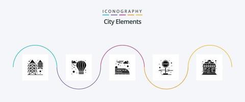 città elementi glifo 5 icona imballare Compreso . negozio. suburbano. ristorante. fermare vettore