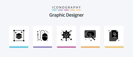 grafico progettista glifo 5 icona imballare Compreso schizzo. stilo. topo. design. attrezzo. creativo icone design vettore