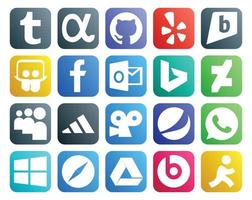 20 sociale media icona imballare Compreso del browser finestre bing WhatsApp vidler vettore