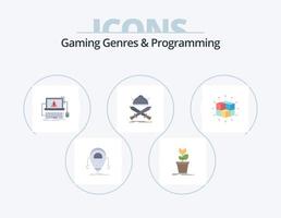 gioco generi e programmazione piatto icona imballare 5 icona design. vichingo. battaglia. ostacolo. sistema. errore vettore