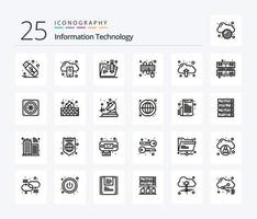 informazione tecnologia 25 linea icona imballare Compreso caricamento. nube. Scarica. topo. interfaccia vettore