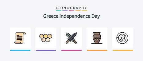 Grecia indipendenza giorno linea pieno 5 icona imballare Compreso premio. Grecia. Principe. antico barattolo. legge. creativo icone design vettore