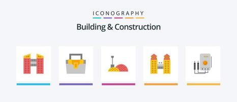 edificio e costruzione piatto 5 icona imballare Compreso digitale. amper. costruzione. voltmetro. città. creativo icone design vettore