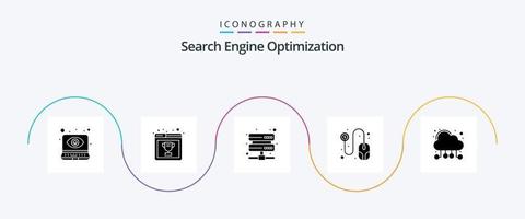 SEO glifo 5 icona imballare Compreso . ospitando. Rete. nube vettore