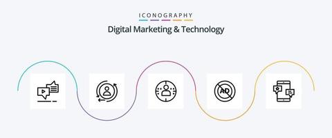 digitale marketing e tecnologia linea 5 icona imballare Compreso Comunità. bloccare. uomo. pubblicità. anno Domini bloccare vettore