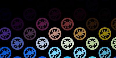 sfondo multicolore scuro con simboli covid-19 vettore