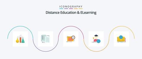 distanza formazione scolastica e elearning piatto 5 icona imballare Compreso scrivere. laureato. condividilo. avatar. messa a fuoco vettore