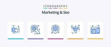 marketing e SEO blu 5 icona imballare Compreso seo. configurare. carta geografica. seo. imbuto. creativo icone design vettore