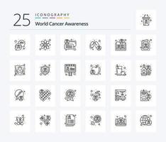 mondo cancro consapevolezza 25 linea icona imballare Compreso libro. sintomo. Chiacchierare. polmoni cancro. malattia vettore
