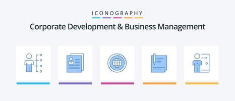 aziendale sviluppo e attività commerciale gestione blu 5 icona imballare Compreso statistiche. globo. contatto. globale. gestione. creativo icone design vettore