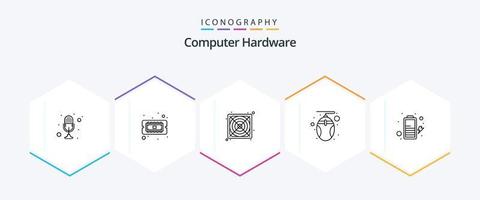 computer hardware 25 linea icona imballare Compreso carica. tecnologia. hardware. topo. computer vettore