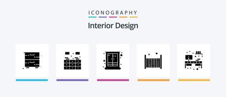 interno design glifo 5 icona imballare Compreso opera posto. culla. credenza. bambino. casa. creativo icone design vettore