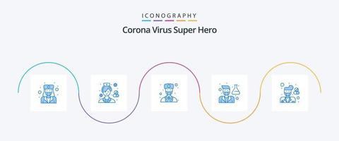 corona virus super eroe blu 5 icona imballare Compreso maschio. professoressa. farmacista. medico. maschio avatar vettore