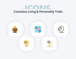 consapevole vivente e personalità tratti piatto icona imballare 5 icona design. modello. caratteristiche. mente. carattere. Aperto vettore