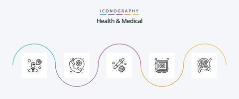 Salute e medico linea 5 icona imballare Compreso chirurgia. luce. pipetta. sicurezza scatola. protezione vettore