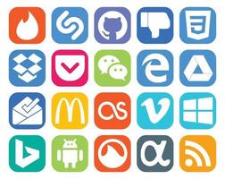20 sociale media icona imballare Compreso bing video messaggero vimeo mcdonalds vettore