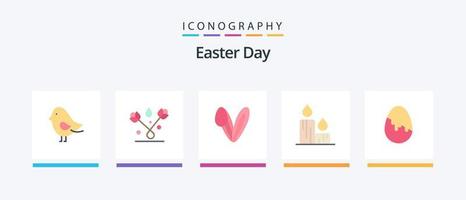 Pasqua piatto 5 icona imballare Compreso Pasqua uovo. decorazione. coniglietto. natura. fuoco. creativo icone design vettore