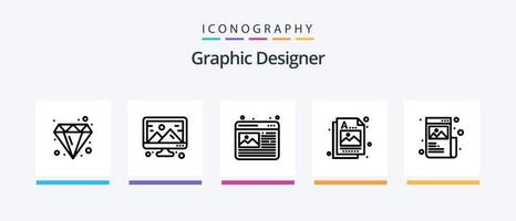 grafico progettista linea 5 icona imballare Compreso disegno Strumenti. progettazione Strumenti. progettare. design produzione. contagocce. creativo icone design vettore