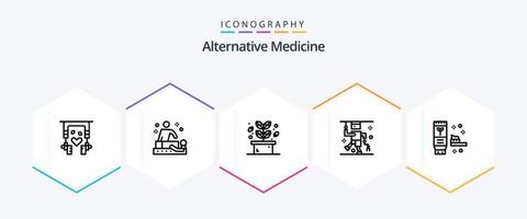 alternativa medicina 25 linea icona imballare Compreso ambiente. medico. erba. lesione. incidente vettore