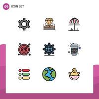 9 creativo icone moderno segni e simboli di ambientazione Internet ombrello Ingranaggio attività commerciale modificabile vettore design elementi