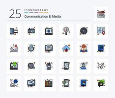 comunicazione e media 25 linea pieno icona imballare Compreso disco. ricerca. immagine. manuali. posta vettore
