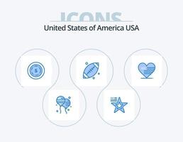 Stati Uniti d'America blu icona imballare 5 icona design. americano. cuore. americano. Stati Uniti d'America. footbal vettore