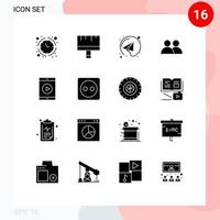 utente interfaccia imballare di 16 di base solido glifi di mobile cinema e-mail cinguettio contatto modificabile vettore design elementi
