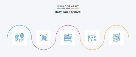 brasiliano carnevale blu 5 icona imballare Compreso festa. musica. tamburellare. baffi. carnevale vettore