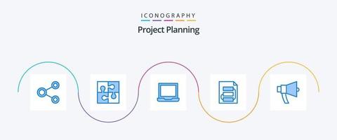 progetto piallatura blu 5 icona imballare Compreso pianificazione. documento. soluzione. ambientazione. il computer portatile vettore