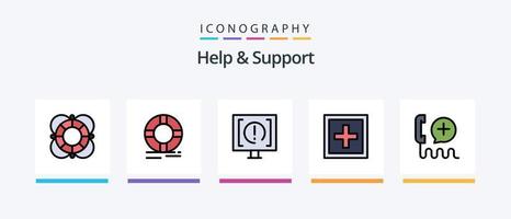 Aiuto e supporto linea pieno 5 icona imballare Compreso cliente. Posizione. servizio. sostegno. globale. creativo icone design vettore