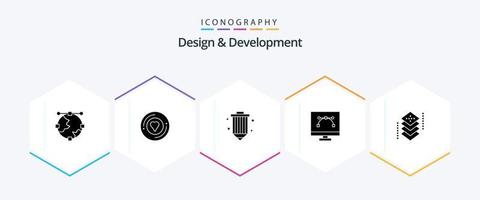 design e sviluppo 25 glifo icona imballare Compreso grafico design. design e codifica. etichetta. bezier attrezzo. matita vettore
