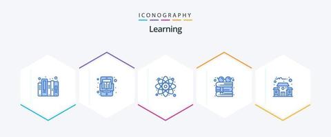 apprendimento 25 blu icona imballare Compreso formazione scolastica costruzione. lettura. ricerca. occhiali. libro vettore