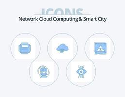 Rete nube calcolo e inteligente città blu icona imballare 5 icona design. globo. Rete. visione. tecnologia. computer vettore