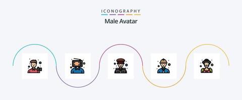 maschio avatar linea pieno piatto 5 icona imballare Compreso contadino. sicurezza lavoratore. uomo. linea lavoratore. Capitano vettore