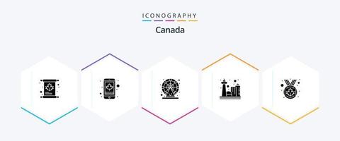 Canada 25 glifo icona imballare Compreso medaglione. toronto. Canada. punto di riferimento. Canada vettore