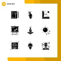 mobile interfaccia solido glifo impostato di 9 pittogrammi di grafico righello identità misurare lettura modificabile vettore design elementi