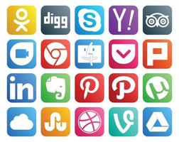 20 sociale media icona imballare Compreso utorrent Pinterest Google duo sempre nota plurk vettore
