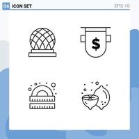 universale icona simboli gruppo di 4 moderno riga piena piatto colori di edificio disegno cupola moneta apprendimento modificabile vettore design elementi