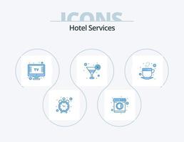 Hotel Servizi blu icona imballare 5 icona design. . tè. televisione. tazza. succo vettore